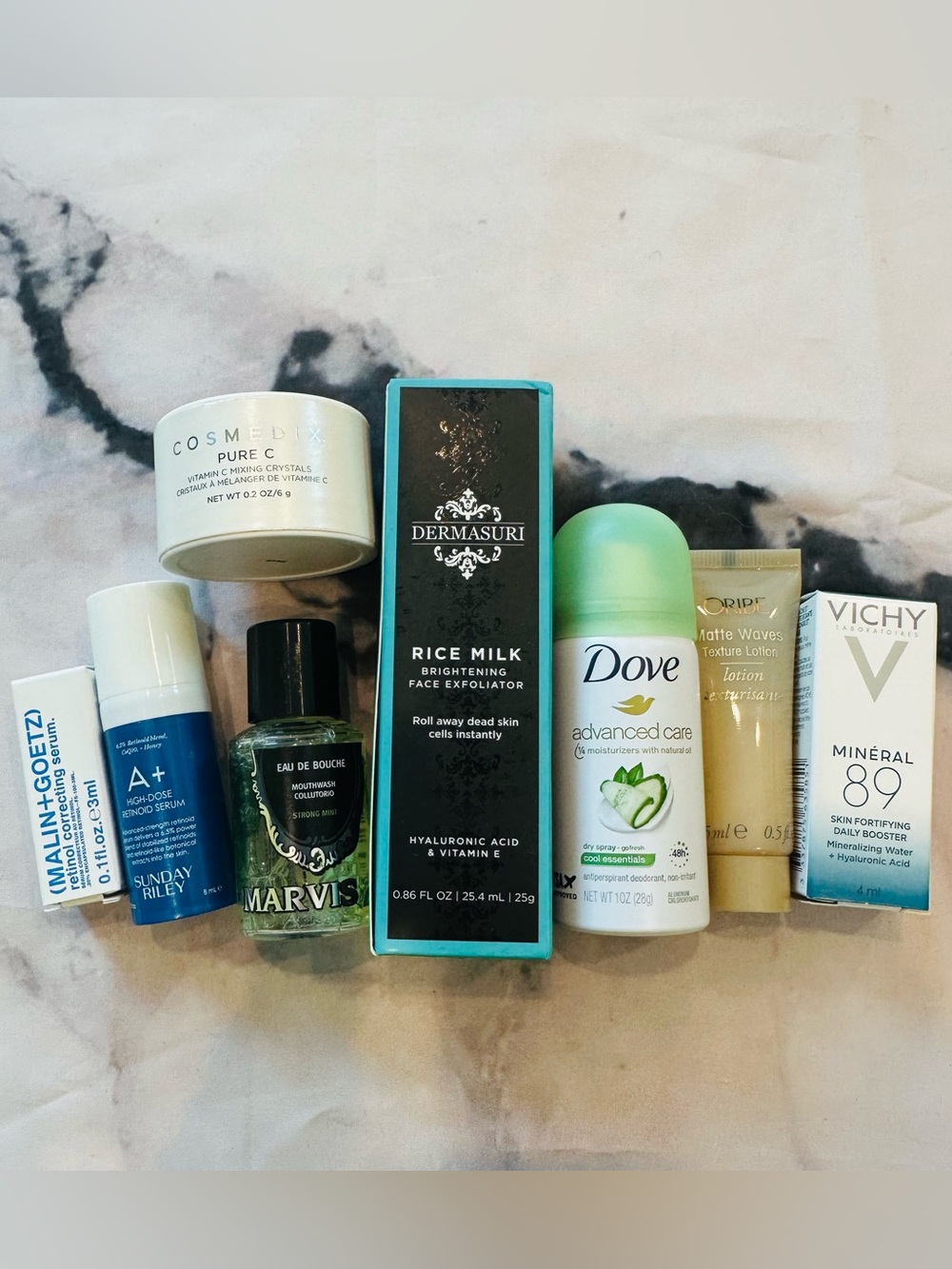 Self-Care Travel Bundle: Lotion, Deodorant, Mouthwash, Serum, Daily Booster, etc